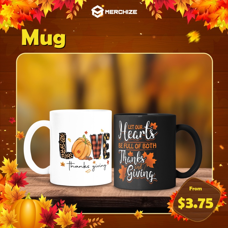 sản phẩm thanks giving print on demand mug